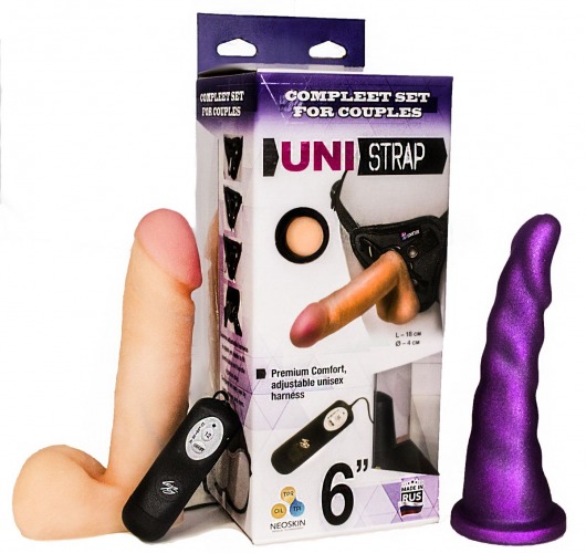 Вибрострапон с двумя насадками UniStrap - 18 и 18 см. - LOVETOY (А-Полимер) - купить с доставкой в Прокопьевске