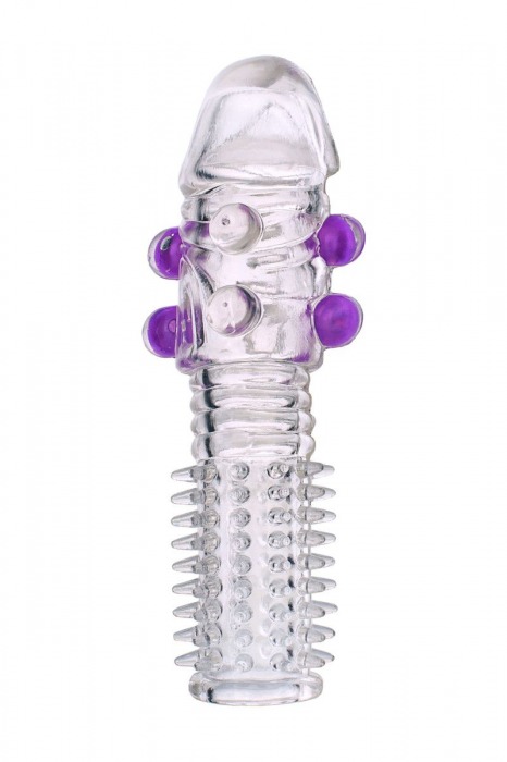 Гелевая прозрачная насадка с шариками и шипами - 14 см. - Toyfa Basic - в Прокопьевске купить с доставкой
