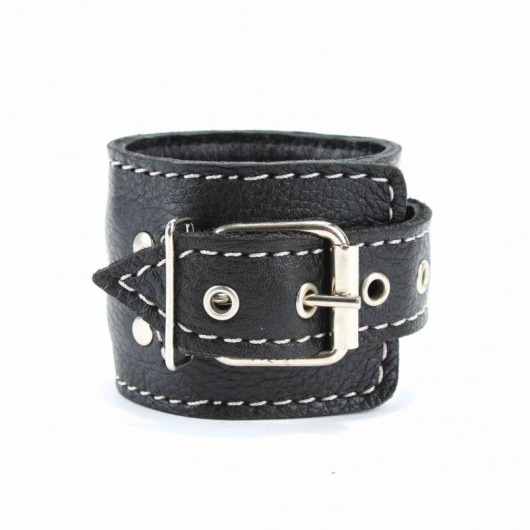 Чёрные кожаные наручники с крупной строчкой - БДСМ Арсенал - купить с доставкой в Прокопьевске