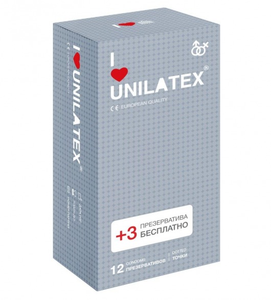 Презервативы с точками Unilatex Dotted - 12 шт. + 3 шт. в подарок - Unilatex - купить с доставкой в Прокопьевске