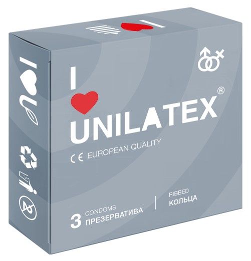 Презервативы с рёбрами Unilatex Ribbed - 3 шт. - Unilatex - купить с доставкой в Прокопьевске