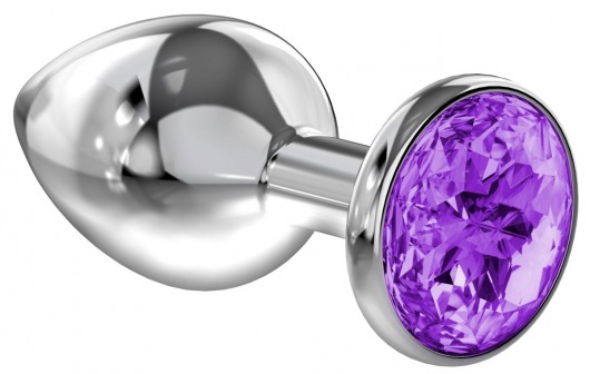 Малая серебристая анальная пробка Diamond Purple Sparkle Small с фиолетовым кристаллом - 7 см. - Lola Games - купить с доставкой в Прокопьевске