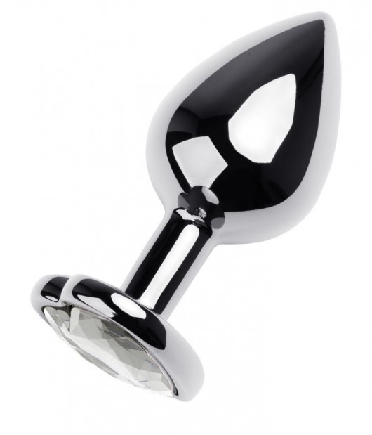 Серебристая анальная пробка с прозрачным кристаллом-сердцем - 8 см. - ToyFa - купить с доставкой в Прокопьевске