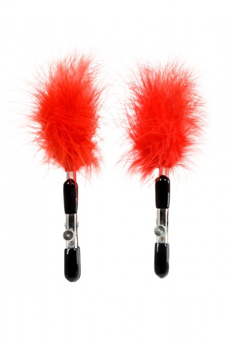 Зажимы для сосков с красным пухом Theatre - ToyFa - купить с доставкой в Прокопьевске
