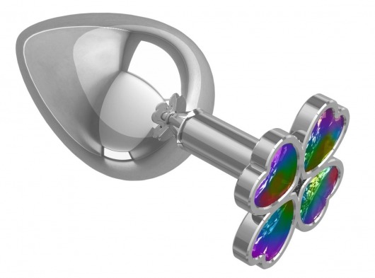 Серебристая анальная пробка-клевер с радужным кристаллом - 9,5 см. - Джага-Джага - купить с доставкой в Прокопьевске