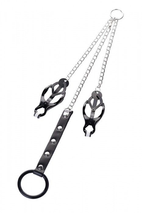 Черно-серебристые зажимы для сосков с кольцом для пениса TOYFA Metal - ToyFa - купить с доставкой в Прокопьевске