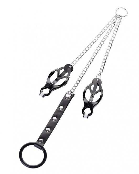 Черно-серебристые зажимы для сосков с кольцом для пениса TOYFA Metal - ToyFa - купить с доставкой в Прокопьевске